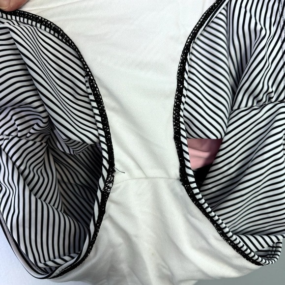 Pink Black and White Striped Ruched Plunge Halter Tie Swimsuit Women's Size L - Picture 11 of 12